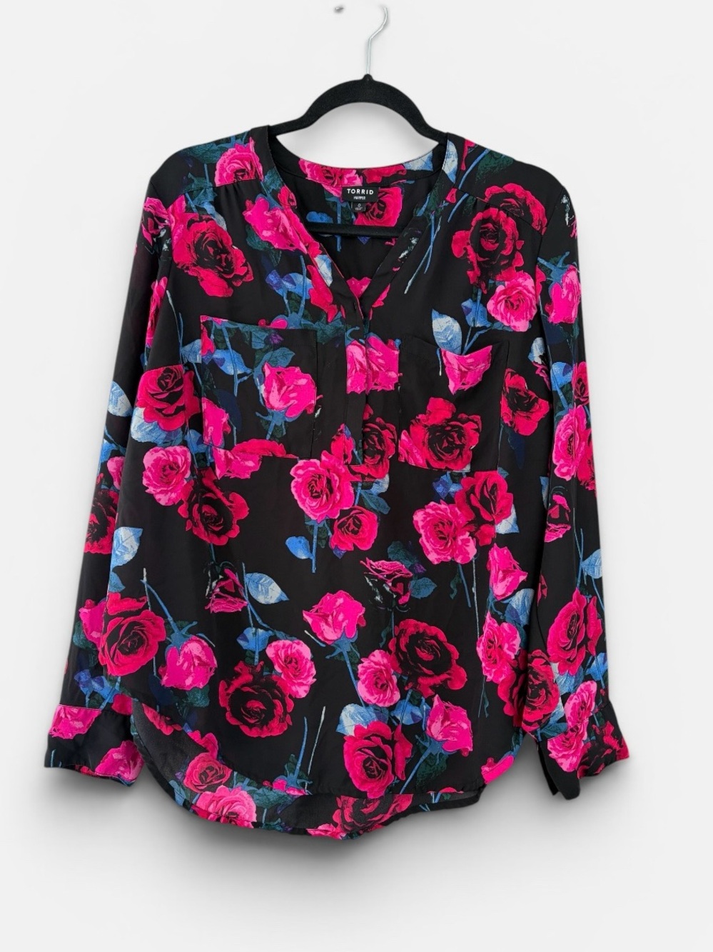 Torrid Plus Size Harper Pink and Black Floral Blouse - Picture 2 of 3